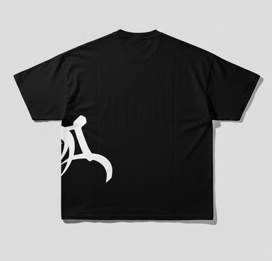 Basic Black T-shirt with a round neck and rolled-up sleeves