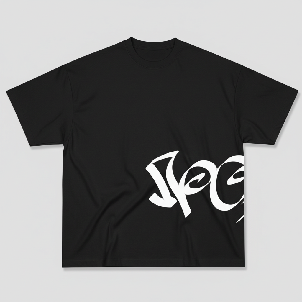 Basic Black T-shirt with a round neck and rolled-up sleeves