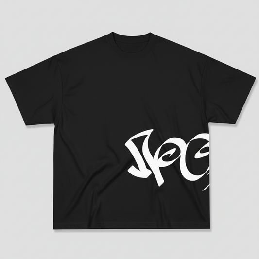 Basic Black T-shirt with a round neck and rolled-up sleeves